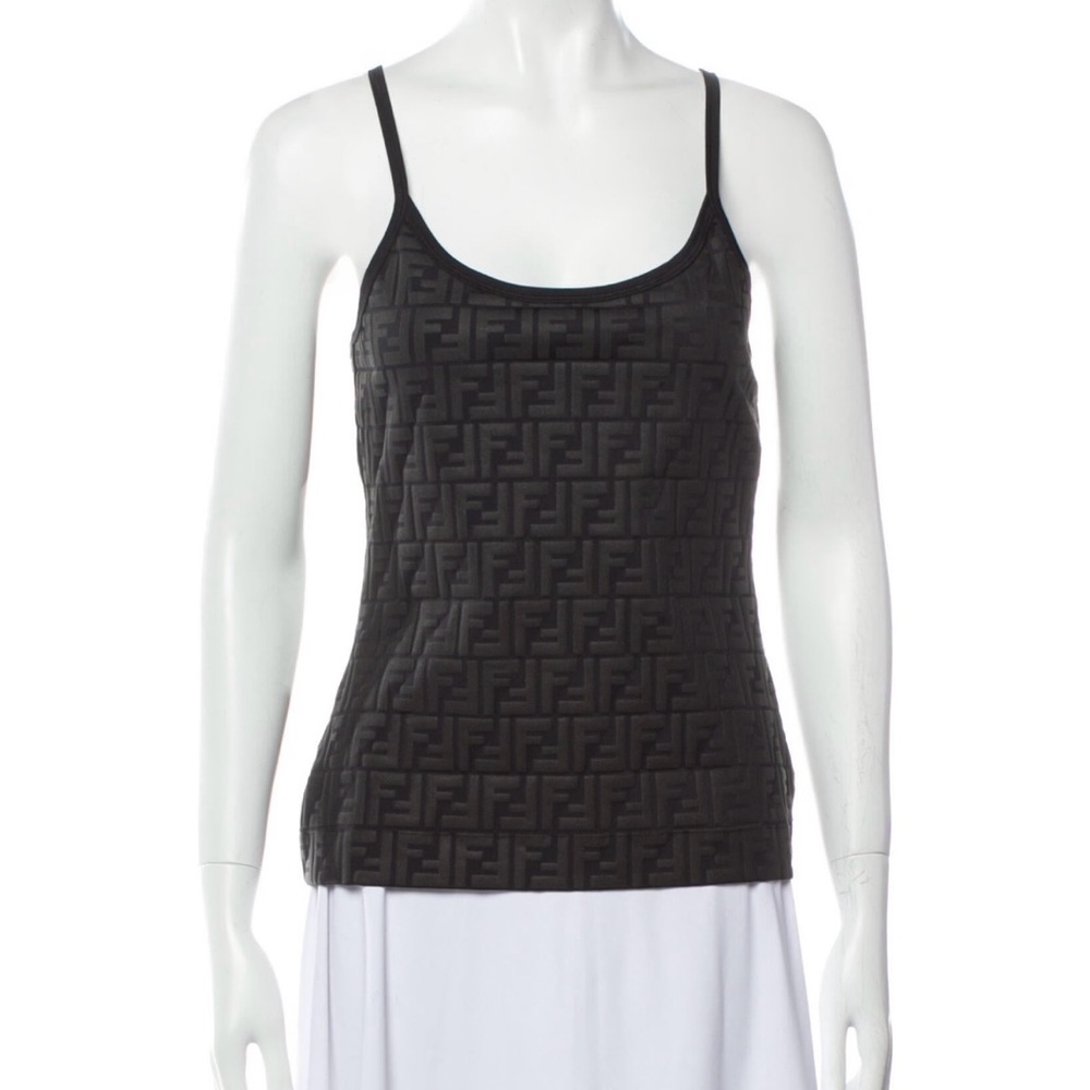 Fendi logo Black Fitted Camisole with Textured Design